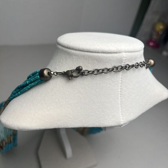 Vintage Beaded Statement Necklace 33" Turquoise Southwest 12 Strand Seed Beads - Picture 6 of 12